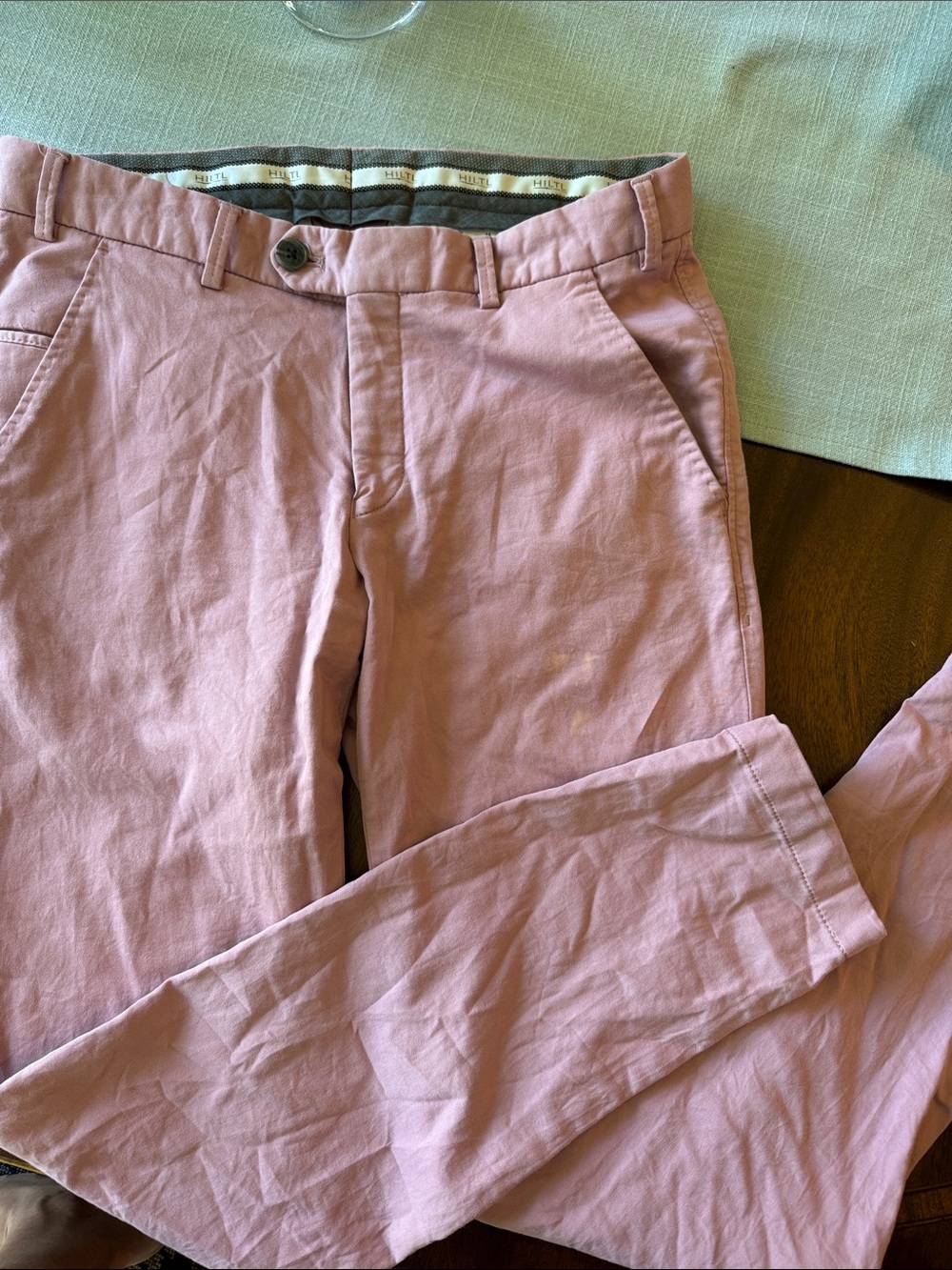 Hiltl men’s pink pants, waist size on tag 46.